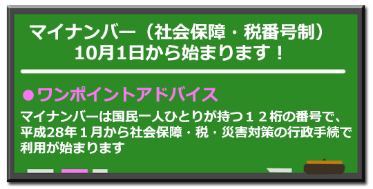 マイナンバー（社会保障・税番号制）10月1日から始まります！